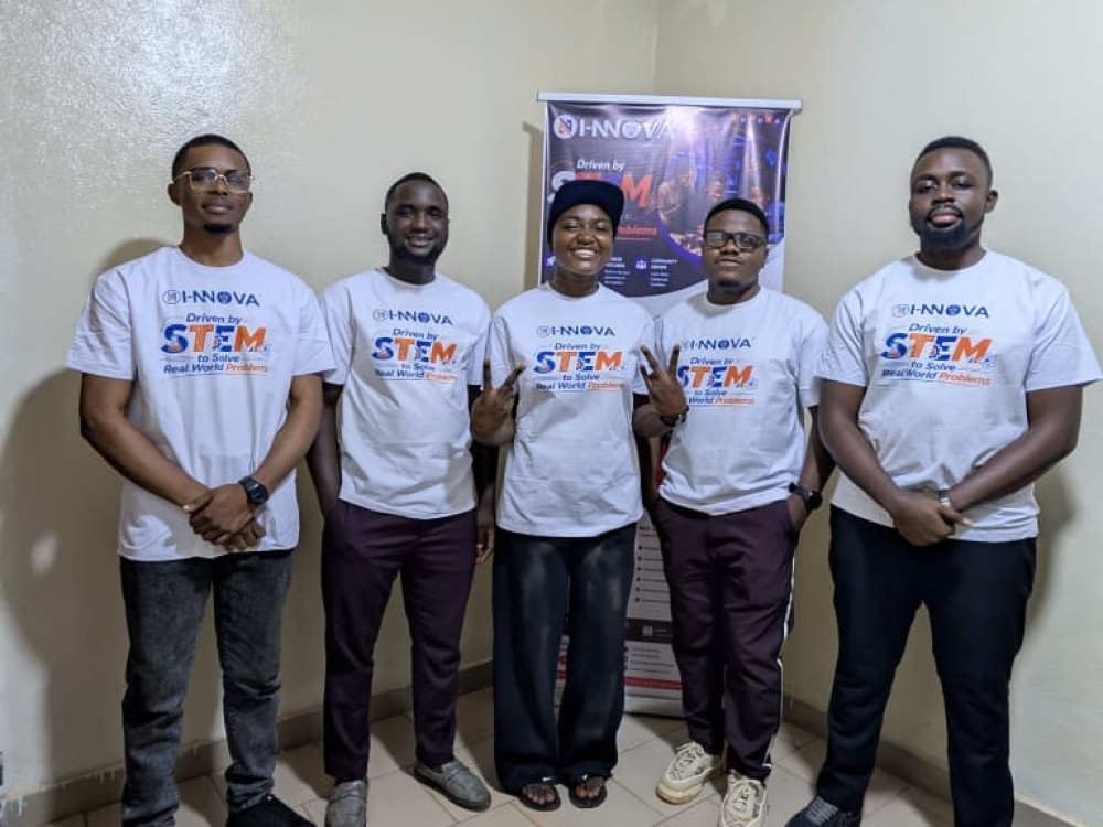 The team in front of the roll-up in Bamenda